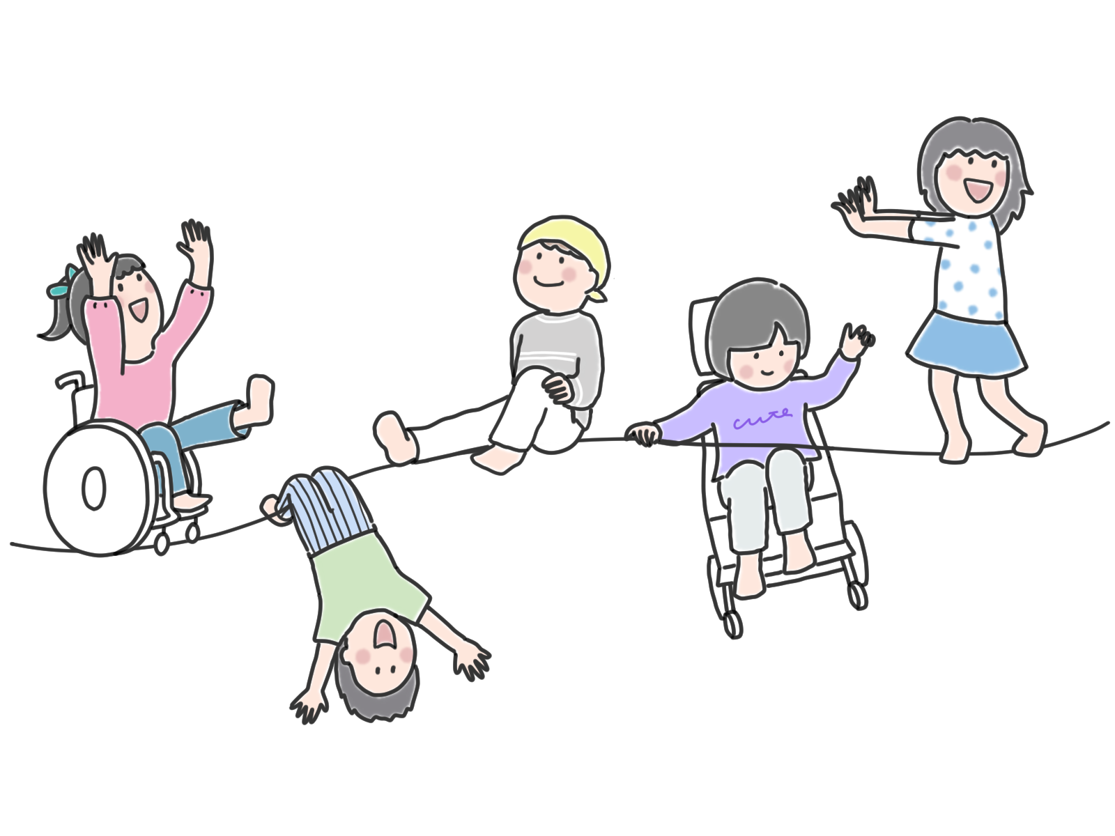 車いすCOGYで遊ぶ子どもたちのイラスト