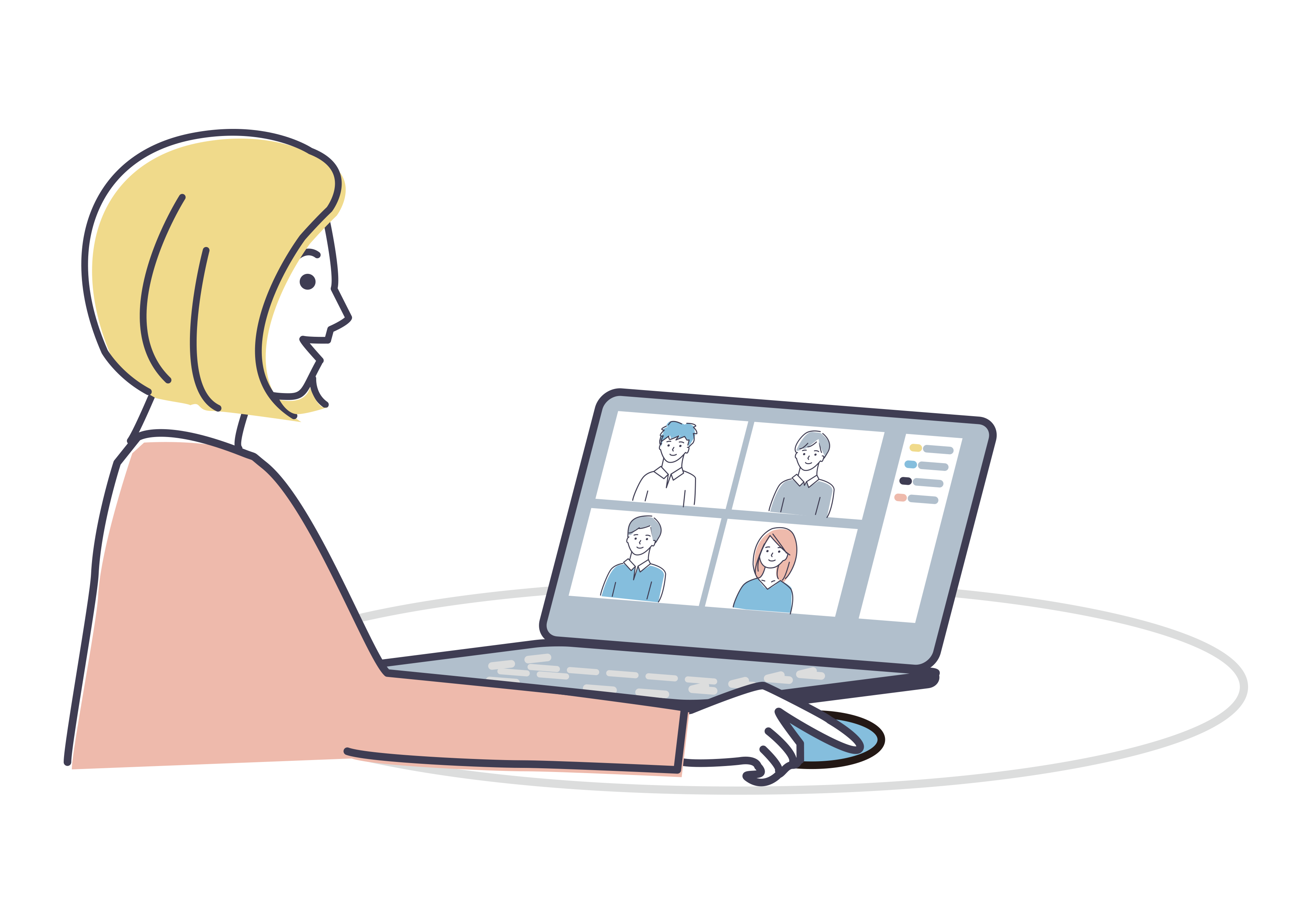 オンラインサロンでビデオ通話するイラスト